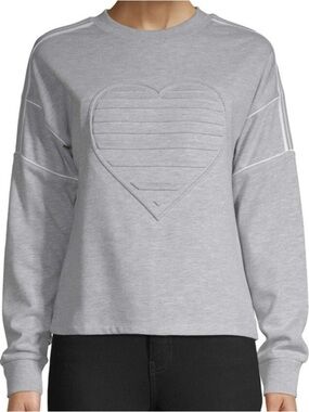 No Boundaries Light Gray Quilted Heart Crewneck Sweatshirt